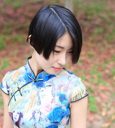 波波头穿旗袍的图片 女生短直发波波头
