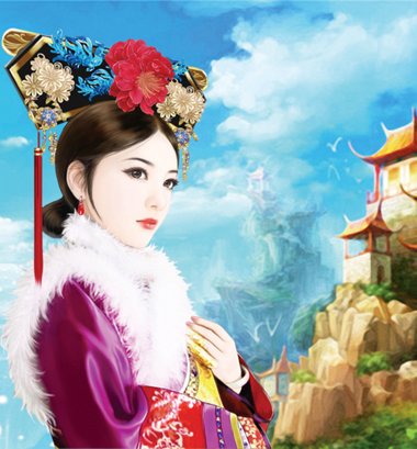 手绘清朝旗头女子造型图片 奢华清宫嫔妃手绘旗头
