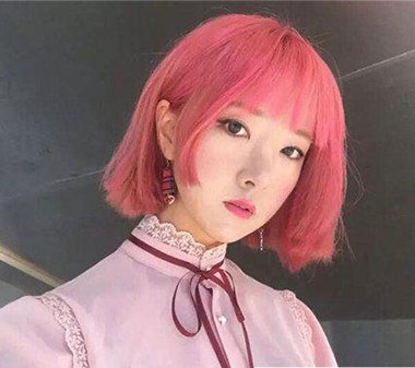极浅樱桃粉短发 潮流学生短发bobo