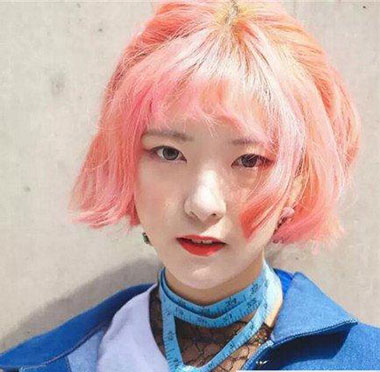 极浅樱桃粉短发 潮流学生短发bobo