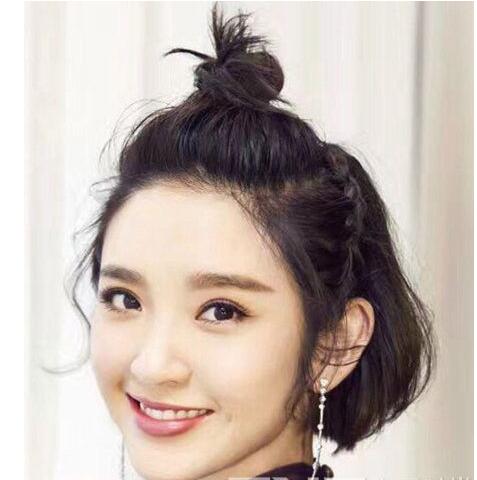 韩式短发半扎式丸子头 短发半扎发型教程图解