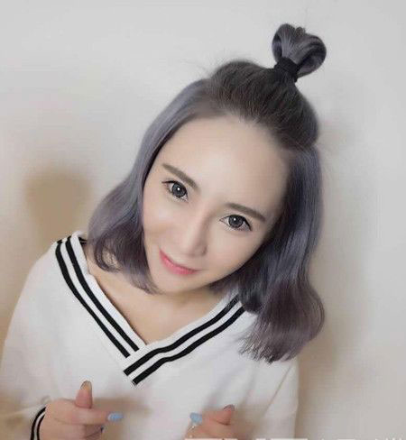 无刘海半扎丸子头 清爽露额也蛮不错